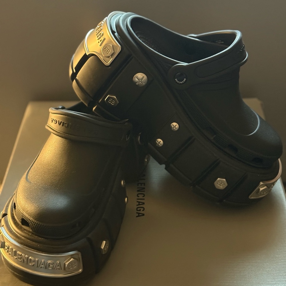 Balenciaga Black Mules with Silver Details